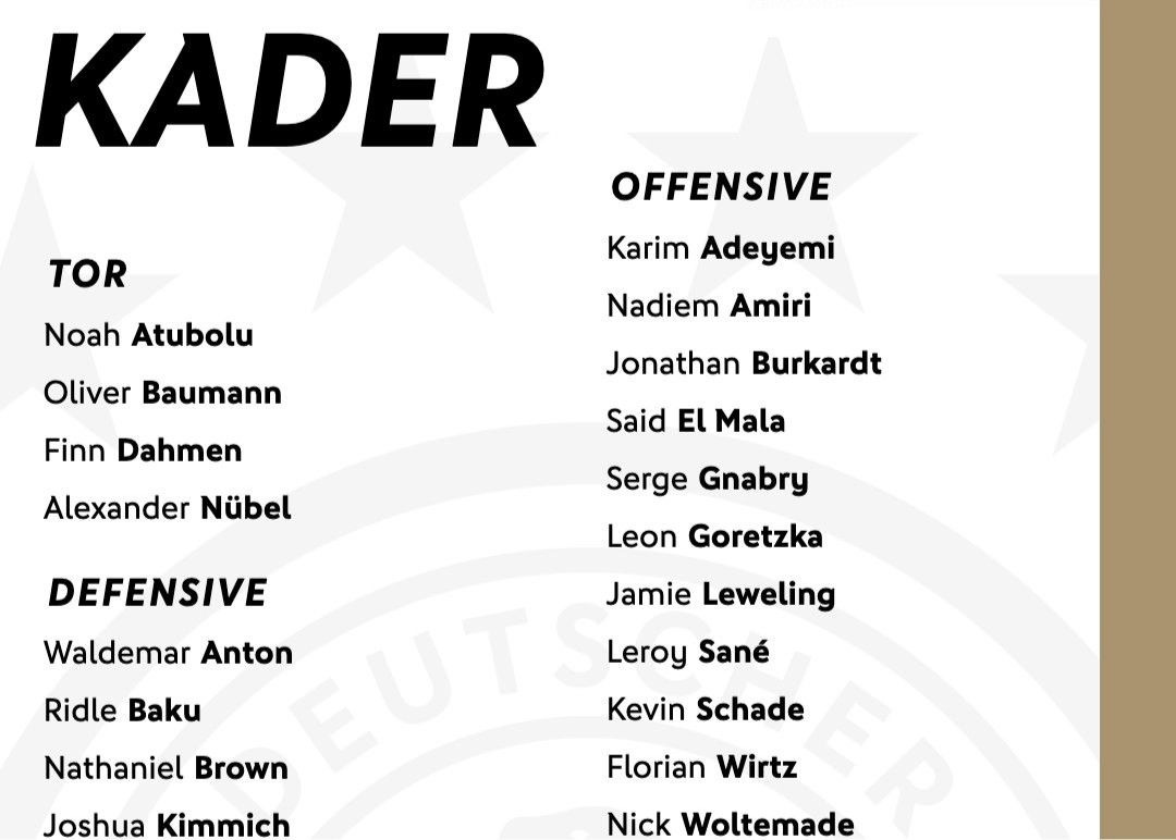 Опубликован список ноябрьских международных соревнований Германии: в списке есть Виртц, а первым выбран подросток Марат